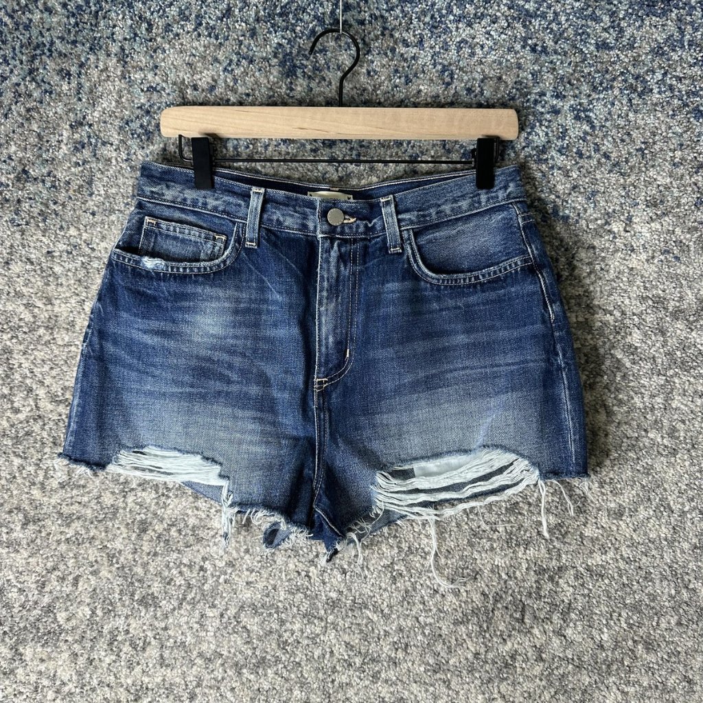 L'agence Denim Shorts Womens 29 Blue High Rise Cutoff Frayed Hem Made Usa Casual